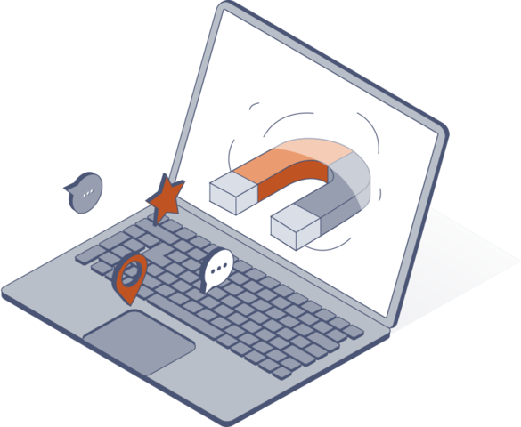 Laptop with a magnet attracting icons, symbolizing real-time lead attraction and demand generation screenshot - bottom layer